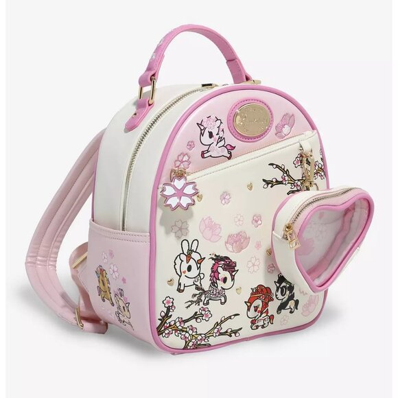 Tokidoki Unicorno Cherry Blossom Mini Backpack w/Clear Pouch Keychain NWT Sealed - Picture 4 of 5